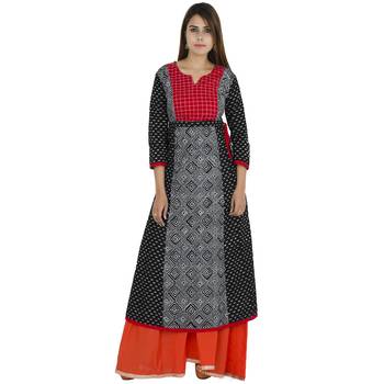 Black printed cotton long kurtis 1