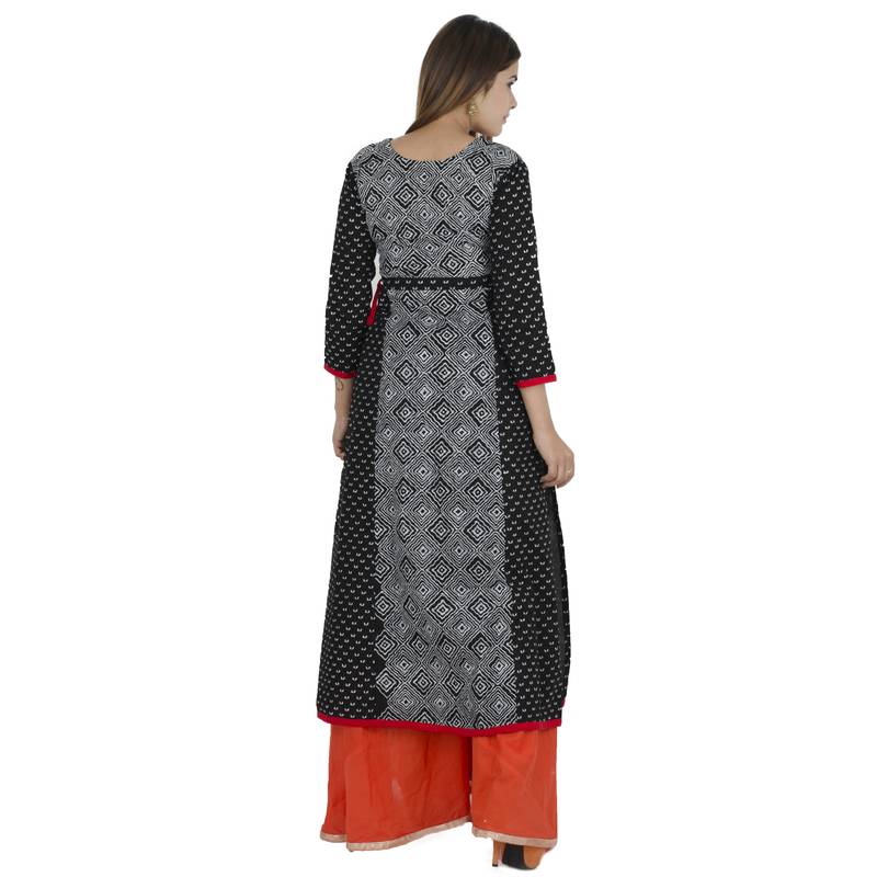 Black printed cotton long kurtis