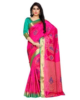 Mimosa Pink Art Silk Kanchipuram Style Saree With Blouse 1