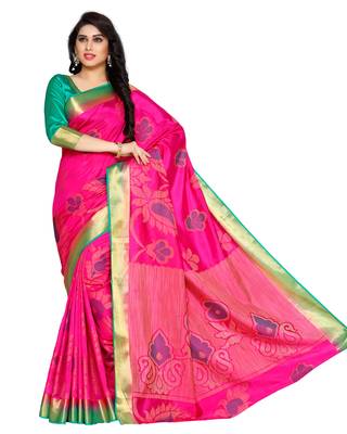 Mimosa Pink Art Silk Kanchipuram Style Saree With Blouse 2