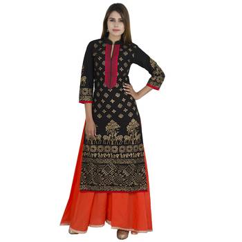 Black printed cotton long kurtis 1