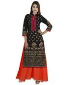 Black printed cotton long kurtis