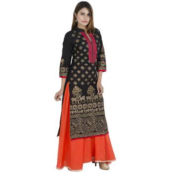 Black printed cotton long kurtis 2