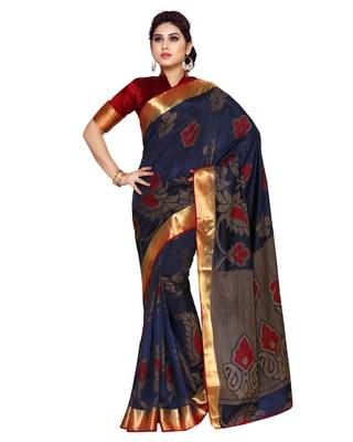 Mimosa Navy Blue Art Silk Kanchipuram Style Saree With Blouse 1