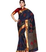Mimosa Navy Blue Art Silk Kanchipuram Style Saree With Blouse