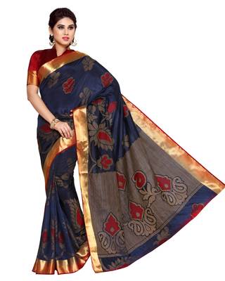 Mimosa Navy Blue Art Silk Kanchipuram Style Saree With Blouse 2