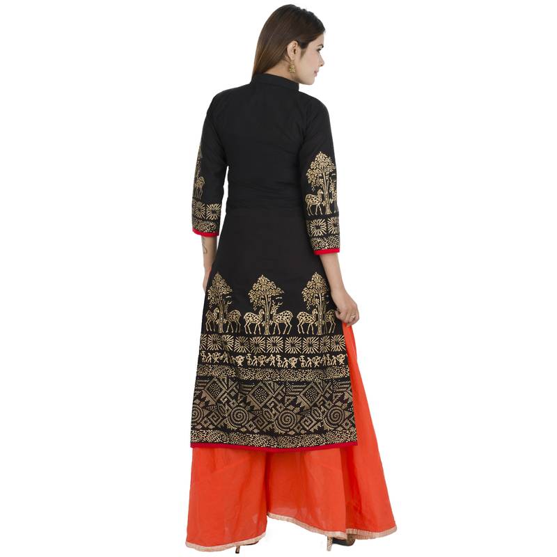 Black printed cotton long kurtis
