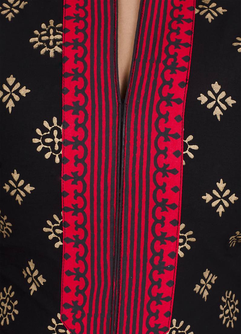Black printed cotton long kurtis