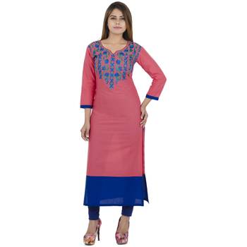 Pink printed georgette long kurtis 1