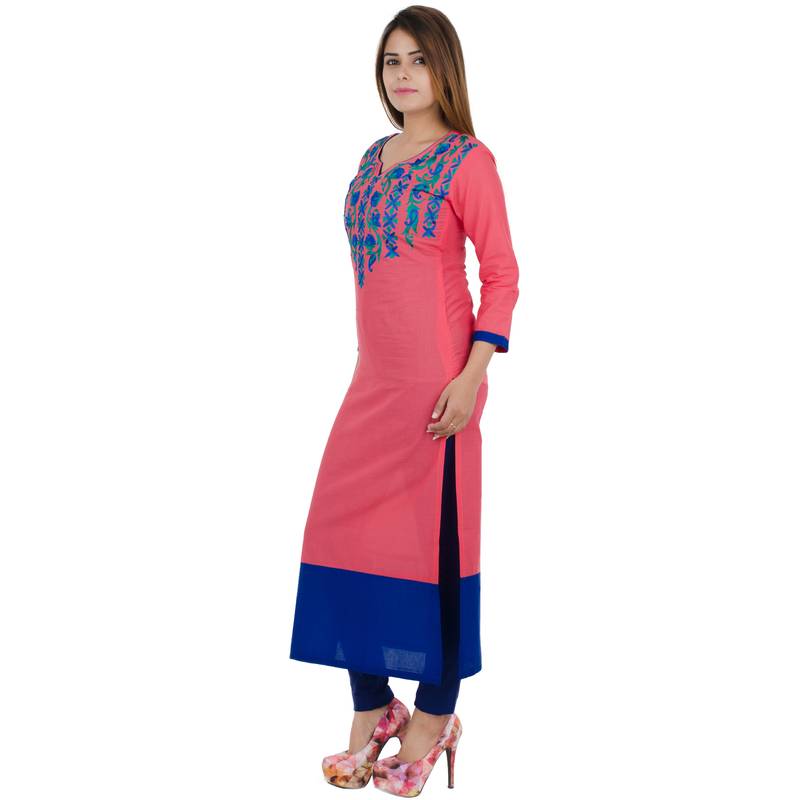 Pink printed georgette long kurtis