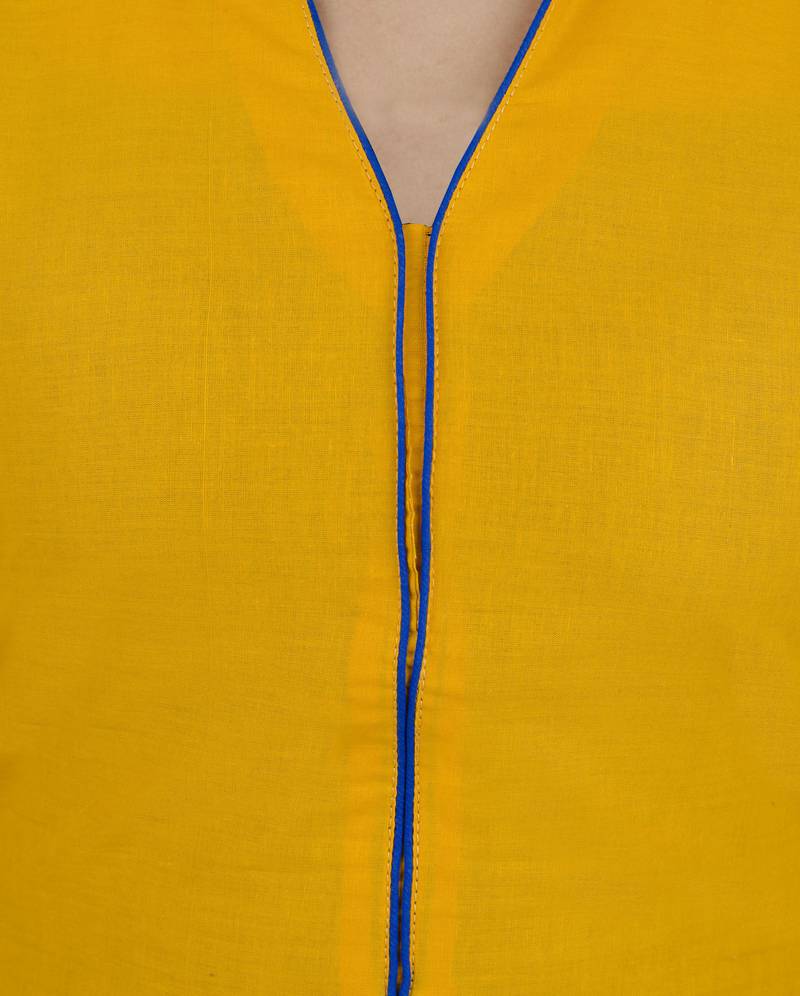 Yellow printed cotton long kurtis