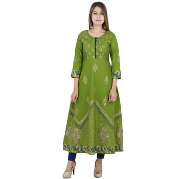 Green printed cotton long kurtis 1