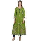 Green printed cotton long kurtis