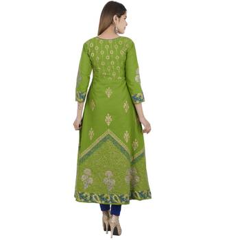 Green printed cotton long kurtis 4