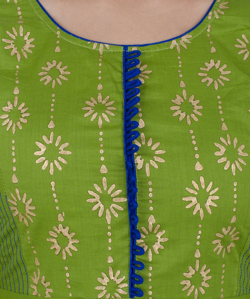 Green printed cotton long kurtis