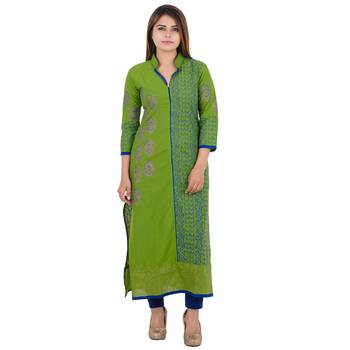 Green printed cotton long kurtis 1
