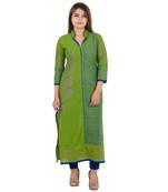 Green printed cotton long kurtis