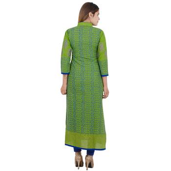 Green printed cotton long kurtis 4