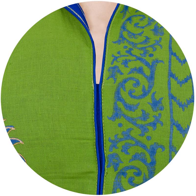 Green printed cotton long kurtis