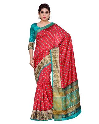 Mimosa Red Tussar Silk Ikkat Style Saree With Blouse 1