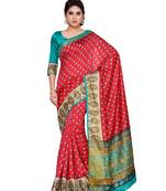 Mimosa Red Tussar Silk Ikkat Style Saree With Blouse