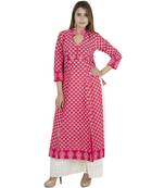 Pink printed cotton long kurtis
