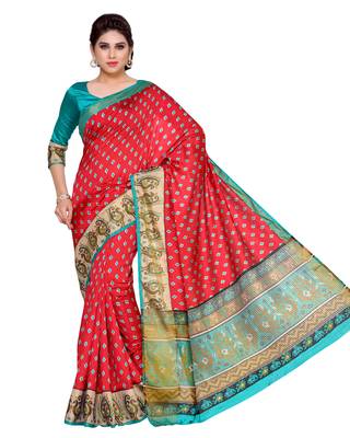 Mimosa Red Tussar Silk Ikkat Style Saree With Blouse 2