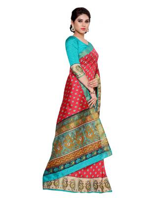Mimosa Red Tussar Silk Ikkat Style Saree With Blouse 3