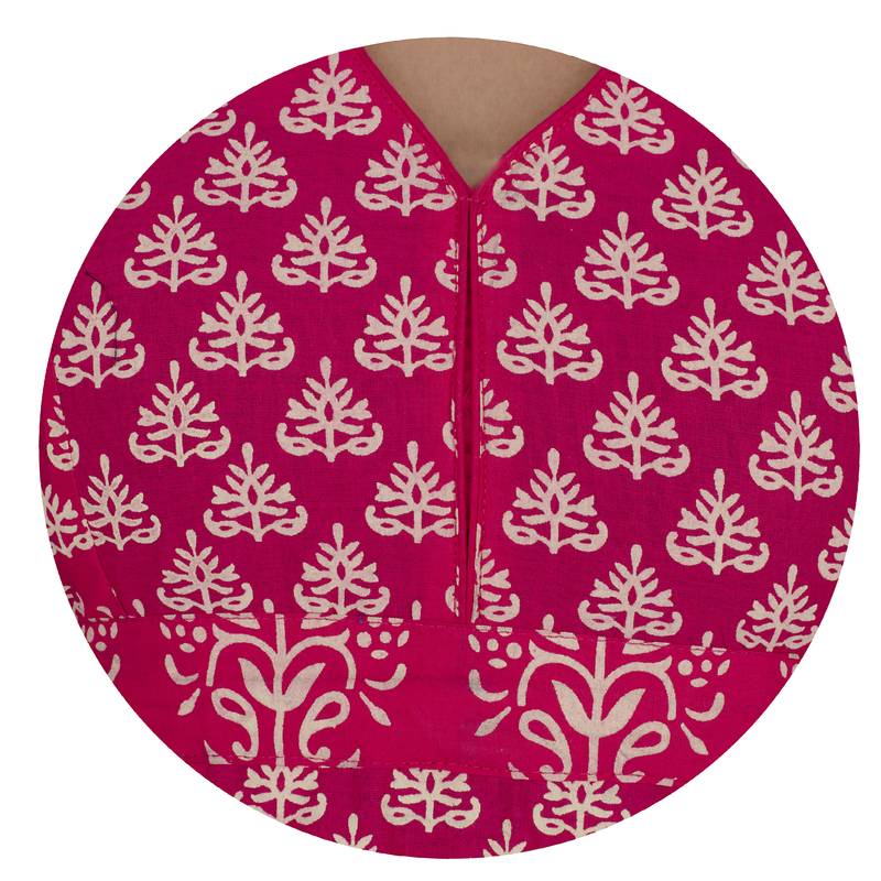 Pink printed cotton long kurtis