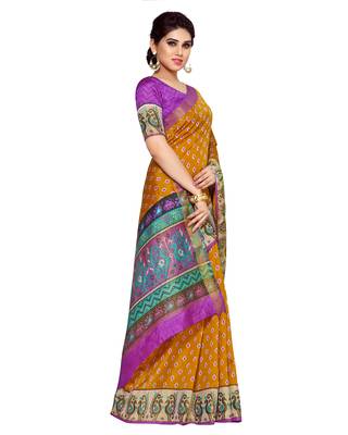 Mimosa Gold Tussar Silk Ikkat Style Saree With Blouse 2
