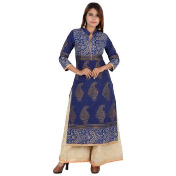 Blue printed cotton long kurtis 1