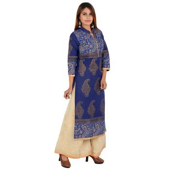 Blue printed cotton long kurtis 2