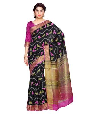 Mimosa Black Tussar Silk Ikkat Style Saree With Blouse 1