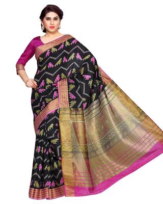 Mimosa Black Tussar Silk Ikkat Style Saree With Blouse 2