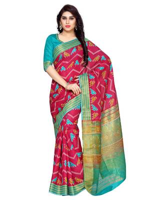 Mimosa Red Tussar Silk Ikkat Style Saree With Blouse 1