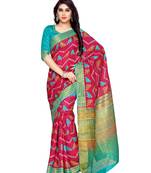 Mimosa Red Tussar Silk Ikkat Style Saree With Blouse