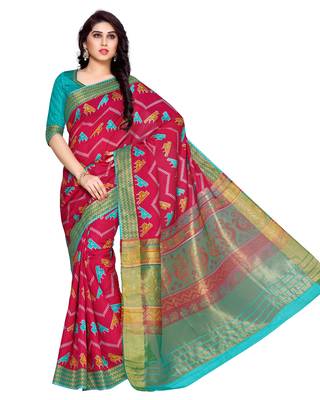 Mimosa Red Tussar Silk Ikkat Style Saree With Blouse 2
