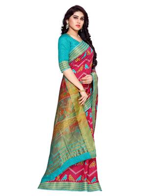 Mimosa Red Tussar Silk Ikkat Style Saree With Blouse 3