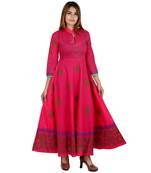 Pink printed cotton long kurtis