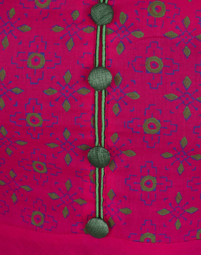 Pink printed cotton long kurtis