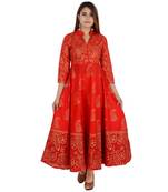 Red printed cotton long kurtis