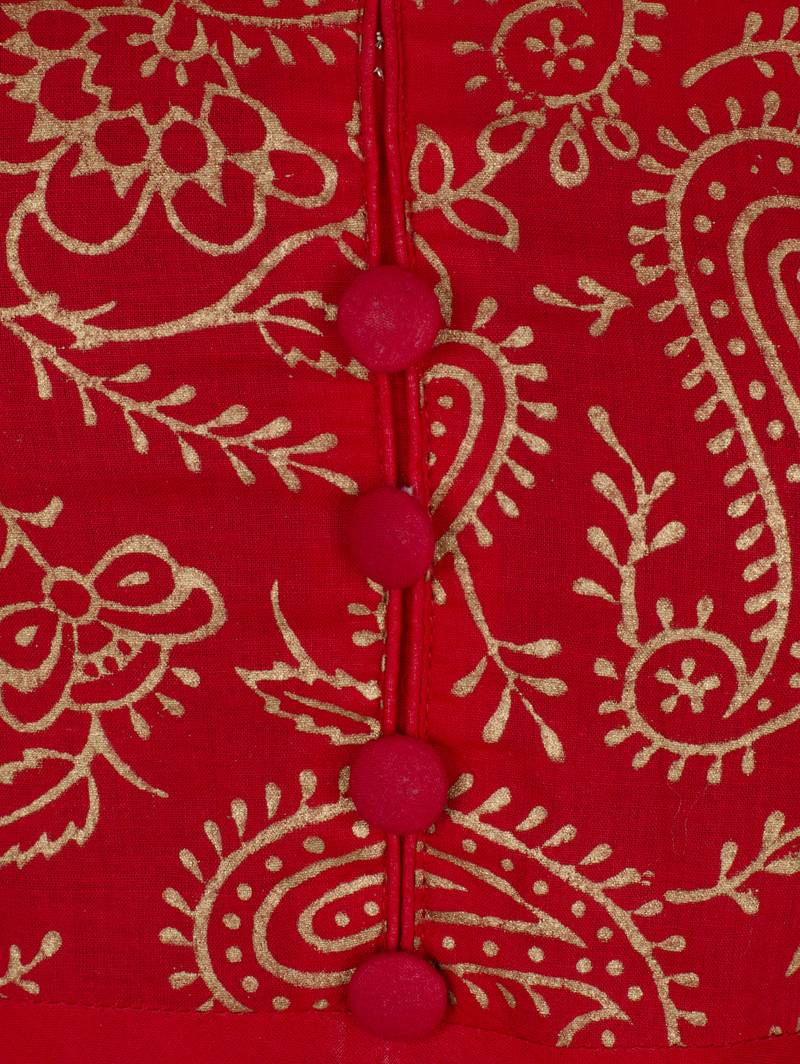 Red printed cotton long kurtis