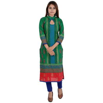 Green printed cotton long kurtis 1