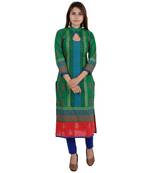 Green printed cotton long kurtis