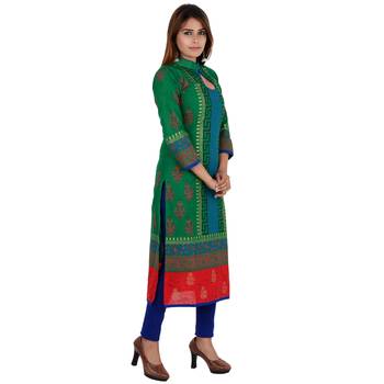 Green printed cotton long kurtis 2