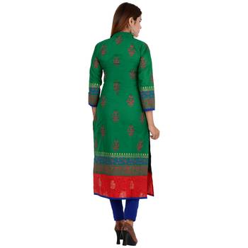 Green printed cotton long kurtis 4