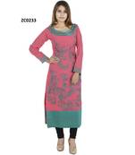 Pink embroidered cotton long kurtis