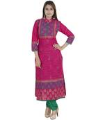Pink printed cotton long kurtis