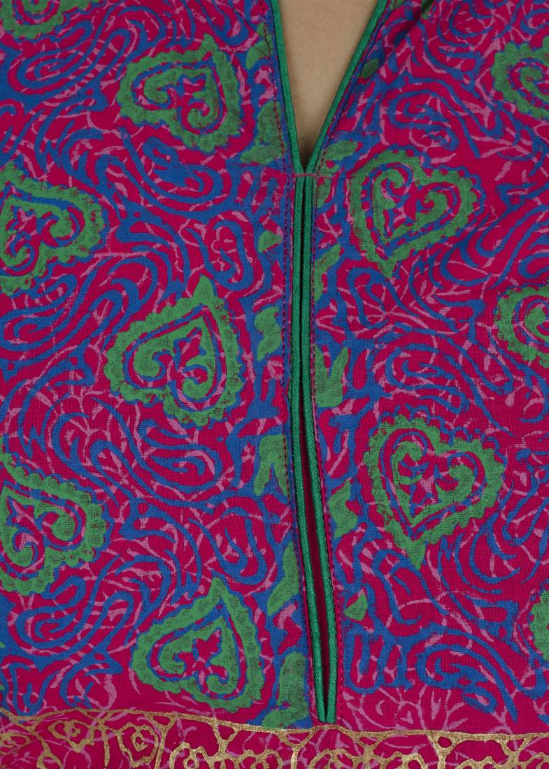 Pink printed cotton long kurtis