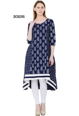 Blue printed cotton long kurtis 1